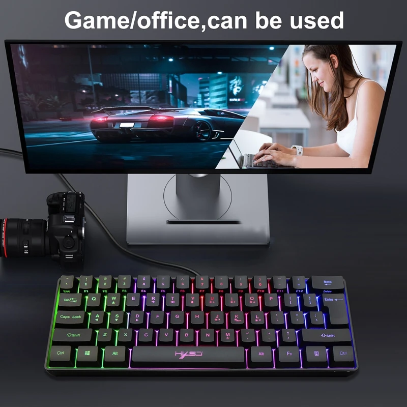 

V700 61 Keys USB Wired Gaming Keyboard RGB LED Backlit Keypad for Desktop Computer Laptop PC Gamers