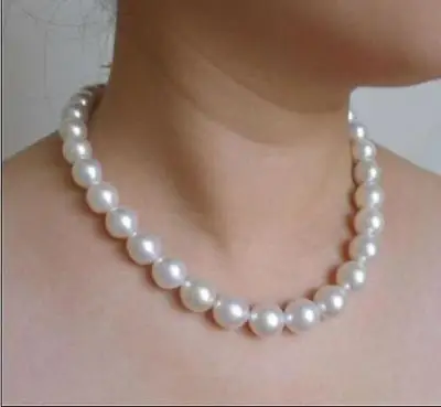 

AAAA+ 11-12MM Genuine NATURE round SOUTH SEA WHITE PEARL NECKLACE 18"14K CLASP