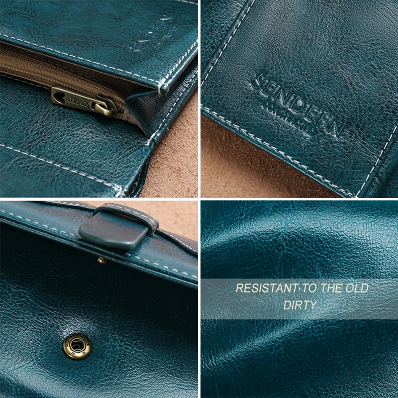 

2019 New women's wallet short Student cute cowhide Two-color oil wax skin Female wallet folding buckle purse card holder wallet