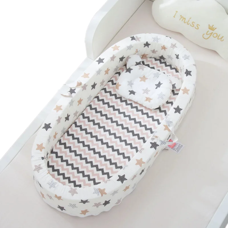 

New 90*45cm Baby Nest Bed with Pillow Portable Crib Travel Bed Infant Toddler Cotton Cradle for Newborn Baby Bed Bassinet Bumper