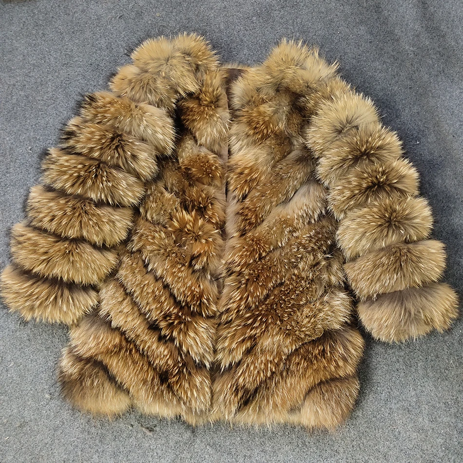 MAOMAOKONG Real Raccoon Fur Coat Big Size Clothes 100% Natural Winter Women Wear Round Neck Warm Thick New Style Plus-Size