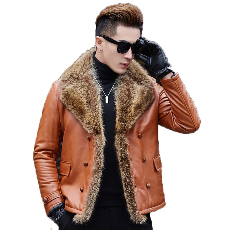 

Genuine Leather Jacket Men's Winter Jacket Real Sheepskin Coat for Men Big Raccoon Fur Collar Warm Down Jackets MG-40-598 MY1875