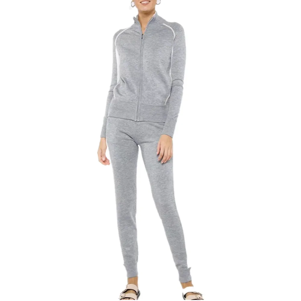 Luxury 2 pieces 45% cashmere + 30% wool suits female striped high collar warm mink cashmere Knit tops +  wool pant sets F2159
