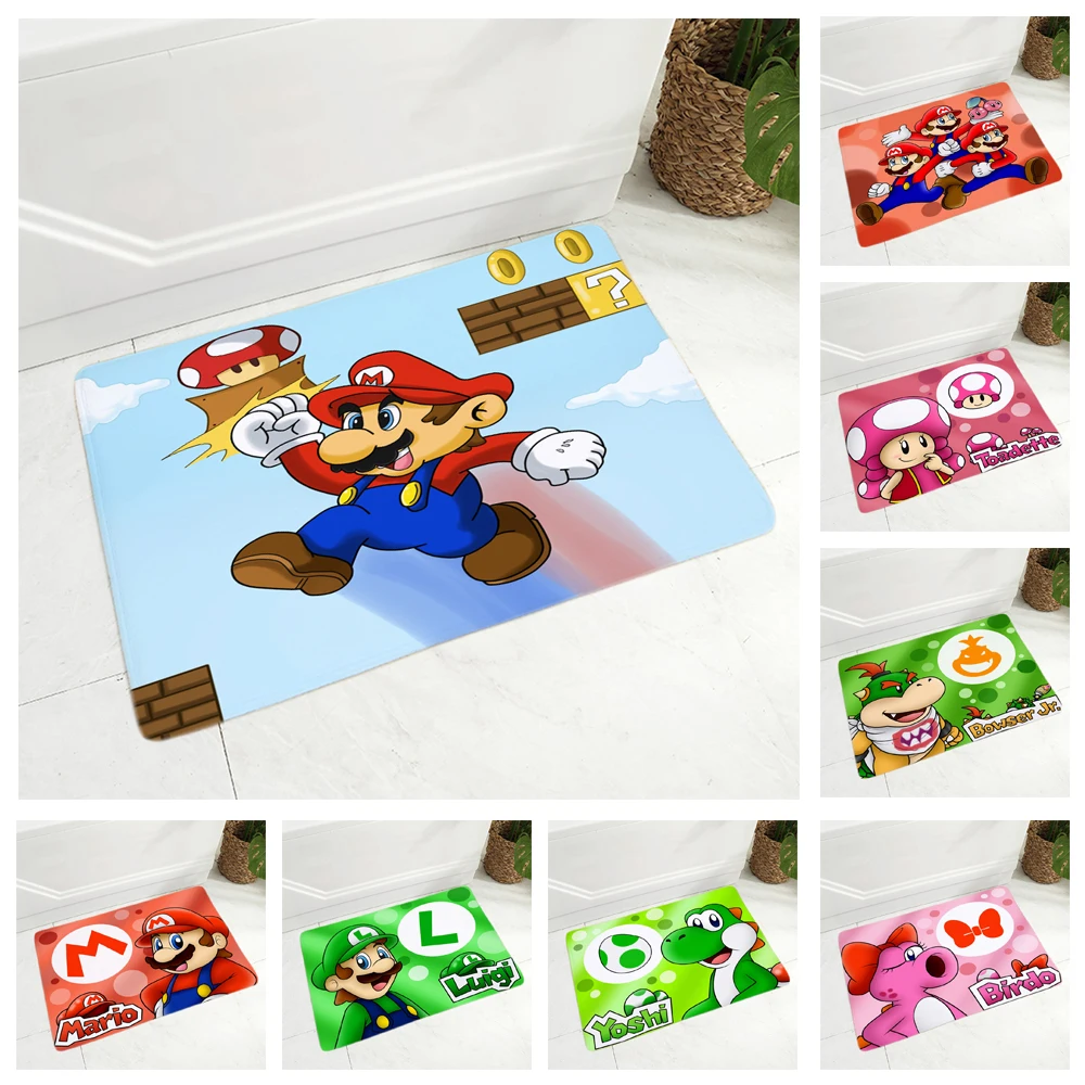 Цветной мультяшный напольный коврик Super Mario для спальни нескользящий