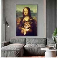 bedroom living room decorative picture home wall decor mona lisa and cat art canvas painting poster and print wall pictures for