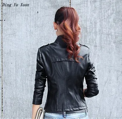 Ladies Faux Leather Motorcycle Biker Jackets Coats Spring Autumn Zipper Pockets Pu Leather Jacket Women Slim Fit Short Outerwear