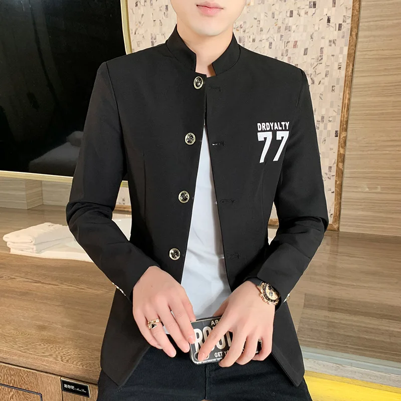

2020 Men's New Casual Stand Collar blazer Youth Fashion Multi-Button Printed Letter blazer