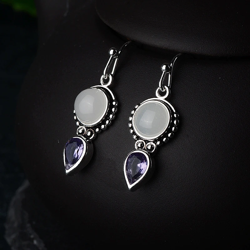 

925 Sterling Silver Pin Purple Series of Various Styles of Exquisite Earrings Add Charm