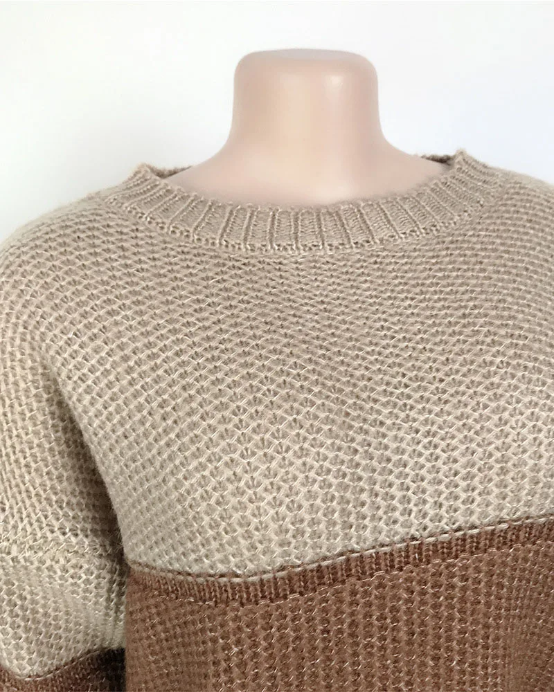 Winter Women sweater Jumpers Autumn Pullovers Patchwork crop sweaters Knitted Sweaters femme oversize vintage striped | Женская одежда