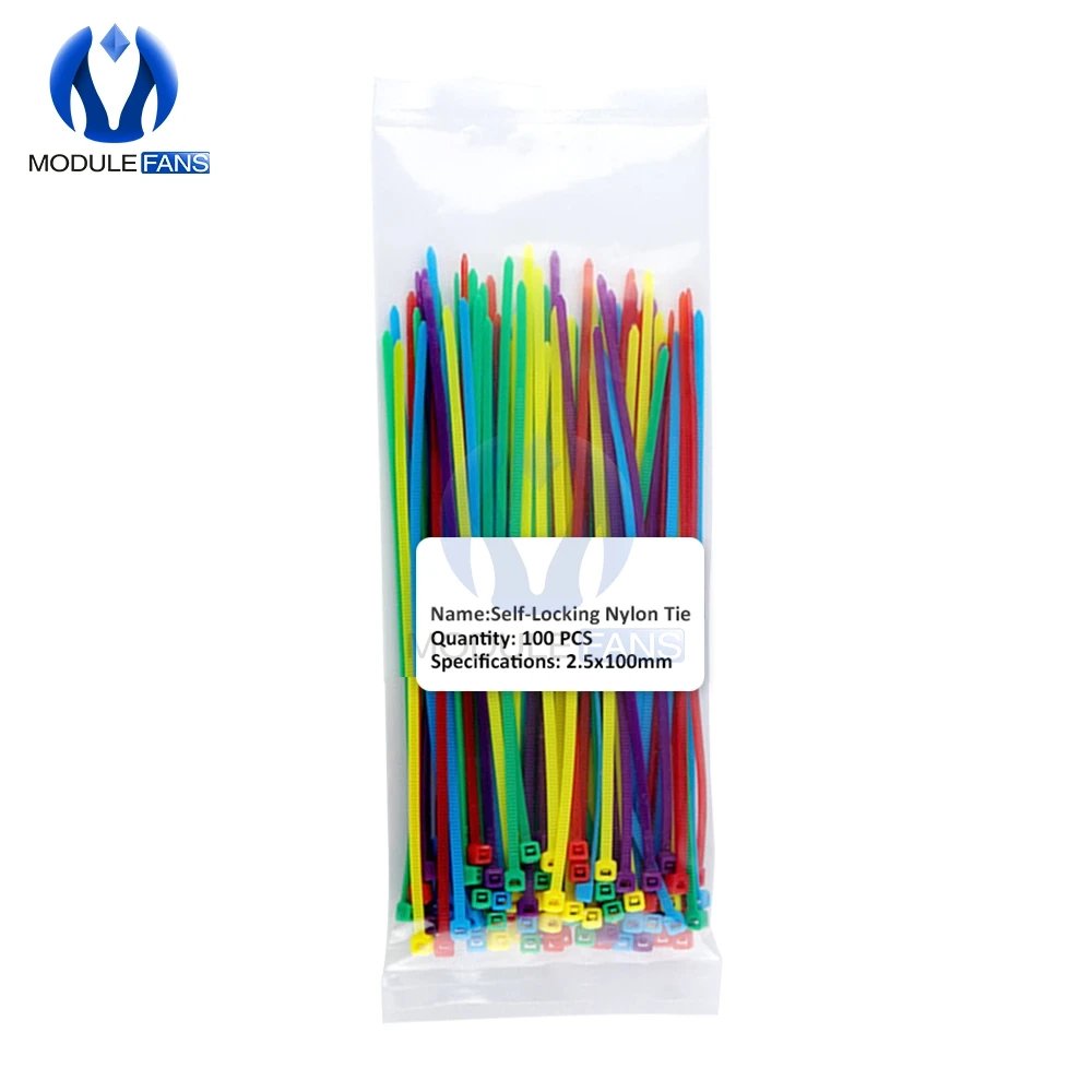 100 шт. разноцветные самоблокирующиеся пластиковые нейлоновые стяжки кабельные 2