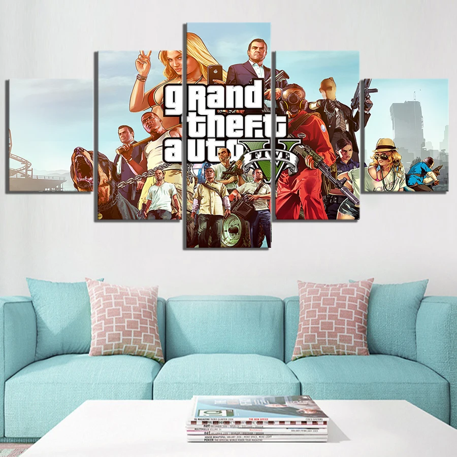 5 шт. игровой постер Grand Theft Auto V картины на холсте GTA HD настенные художественные |