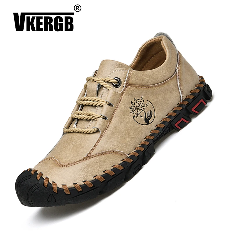 

VKERGB 2020 New Men Outdoor Casual Shoes Handmade Leather Loafers Comfortable Men'S Shoes Spring Autumn Climbing Hiking Shoes