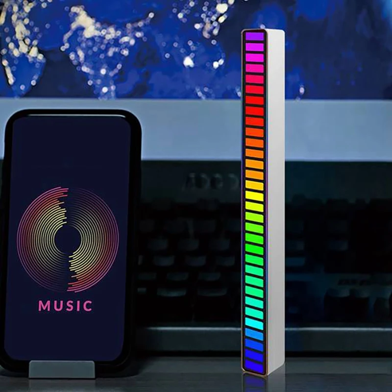 

Car Sound Control Light RGB Voice-Activated Music Rhythm Ambient Light with 32 LED 18 Colors Car Decoration Lamp