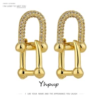 yhpup exquisite cubic zirconia geometric hoop earrings occident brand gold color 14 k plated jewelry earrings for womengirls
