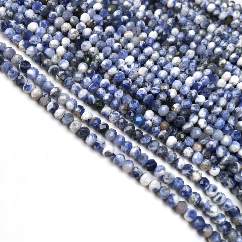 

Natural New Sodalite Minerals Stone Beads Faceted Loose Round Beads For Jewelry Making DIY Fit Necklace Bracelet Size 3x4mm