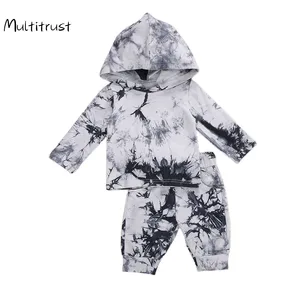 2PCS Children Boys Girls Clothes For Kids Clothing Toddler Casual Tie Dye Hooded Tops Pants Sports Suit Kids Tracksuits