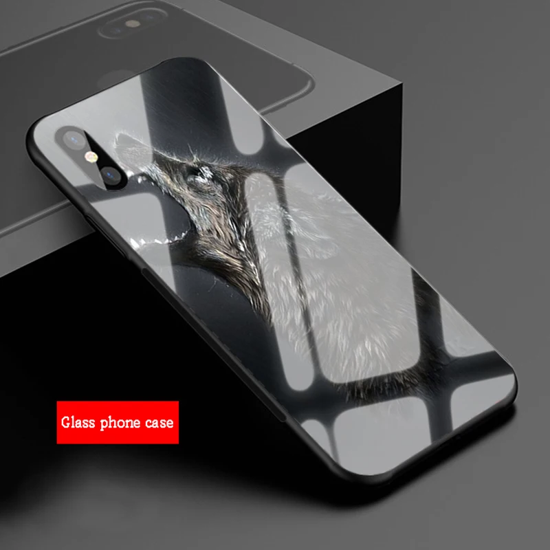Чехол для телефона из закаленного стекла Fierce Wolf and Flame horse iPhone 11 8 7 6 6S 6Plus X XS MAX 5 5S SE XR