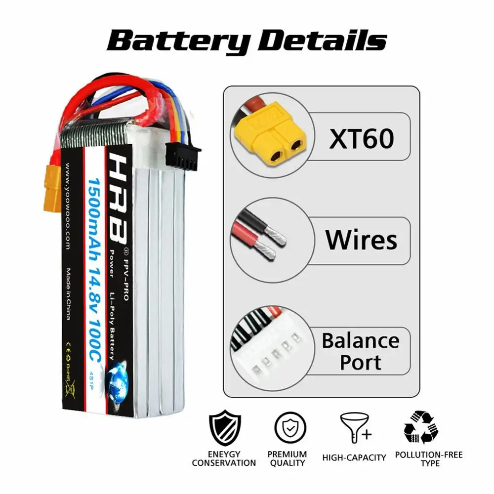 Аккумулятор HRB Lipo 2s 3S 4s 1300 мАч 1500 1800 2200 2600 для радиоуправляемого дрона Hubsan H501S