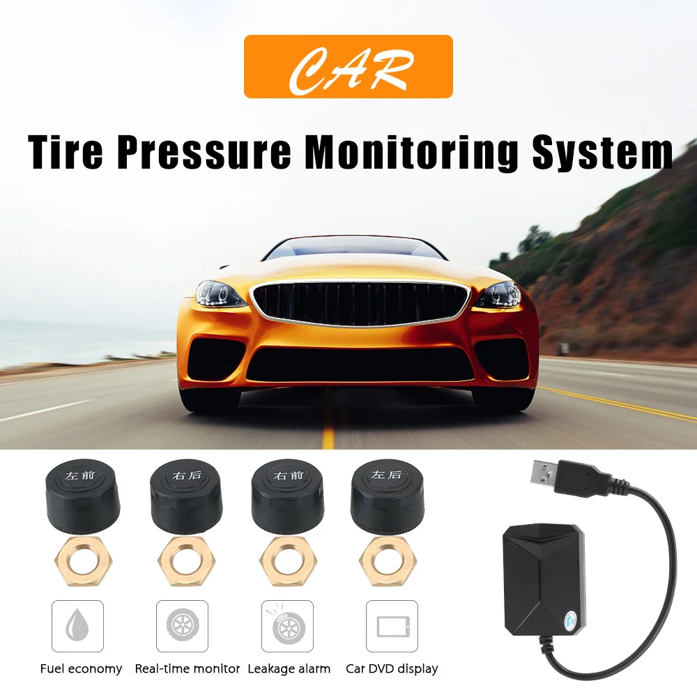 

4 Sensors Display Alarm System USB Android TPMS Android Navigation Car Radio 5V Internal Sensors Tire Pressure Monitoring System