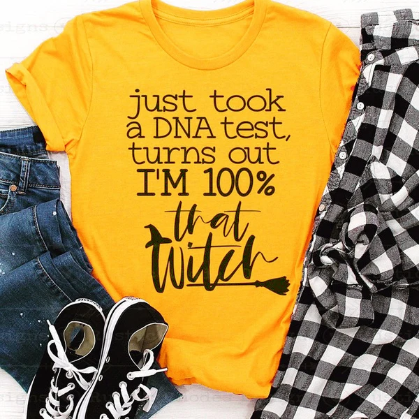 

Just took a dna test Turns Out I'M 100% That Witch Halloween T-Shirt Stylish Cotton Grunge Happy Halloween Graphic Tops art tees
