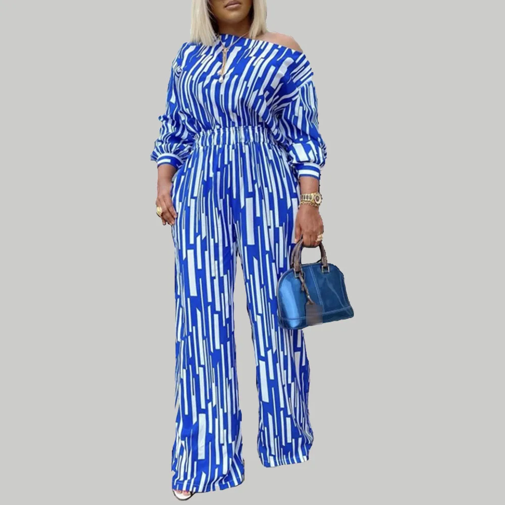 

African Oversize Stripe Printing Splicing Sexy Jumpsuit 2021 Summer New Western Style Loose Casual High Waist Strapless