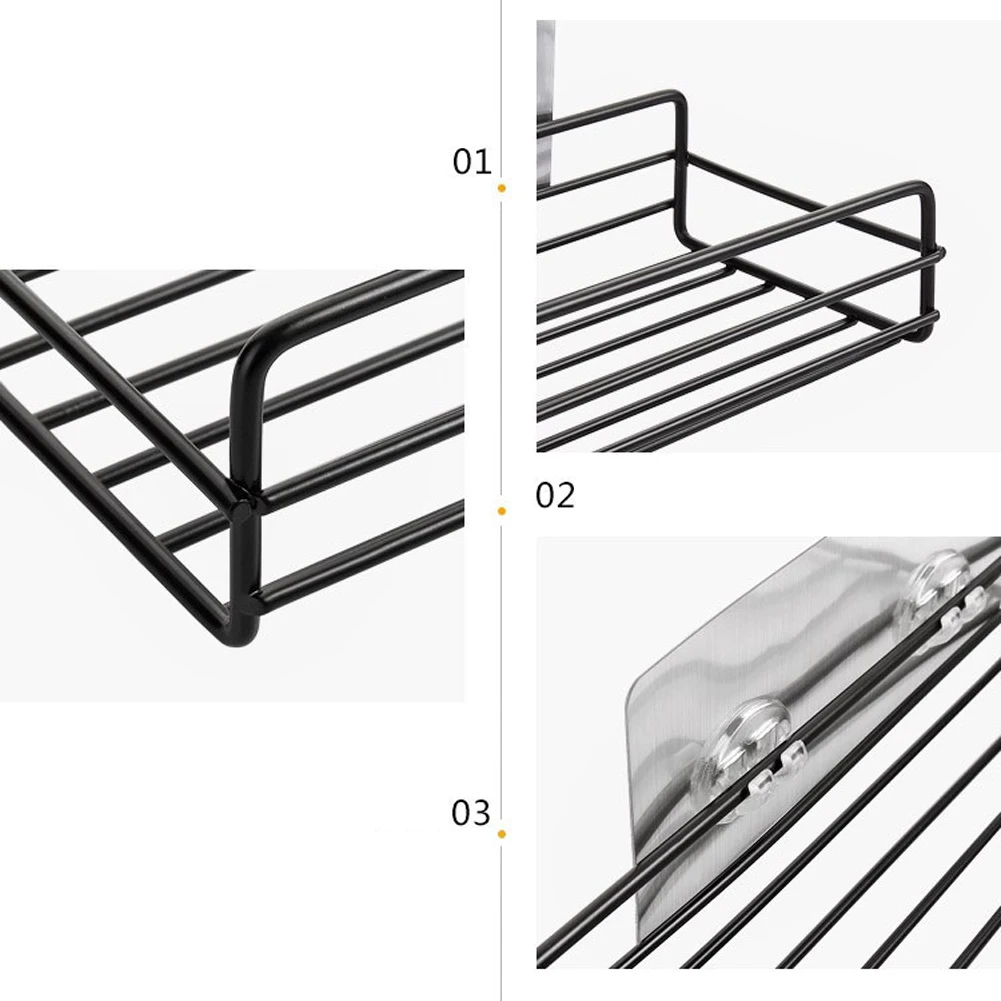 

Wrought Iron Kitchen Bathroom Shower Shelf Storage Suction Basket Caddy Rack