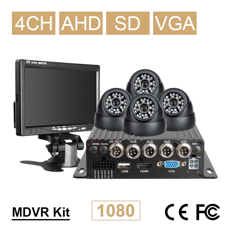 7-дюймовый автомобильный монитор заднего вида + 4CH SD Мобильный Dvr видеорегистратор