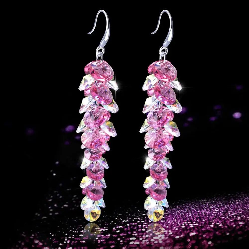 

SEVEN GIRL 4 Colors Zircon Stone Droop Earrings For Women Wedding Gift Trebdy Jewelry Pink Transparent Color Charm Earrings