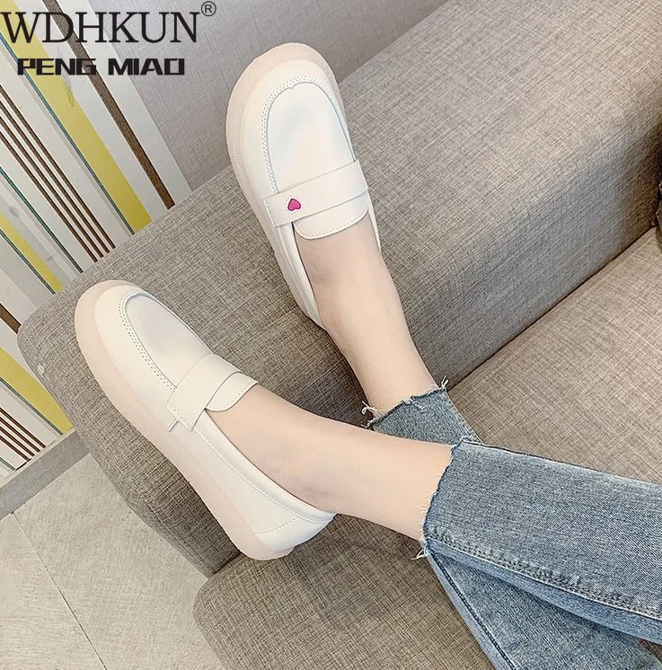 

Breathable Spring Women Leather Loafers Slip-on Ballet Flats White Shoes Woman Slip on Loafers Boat Shoes Flats Shoes Women