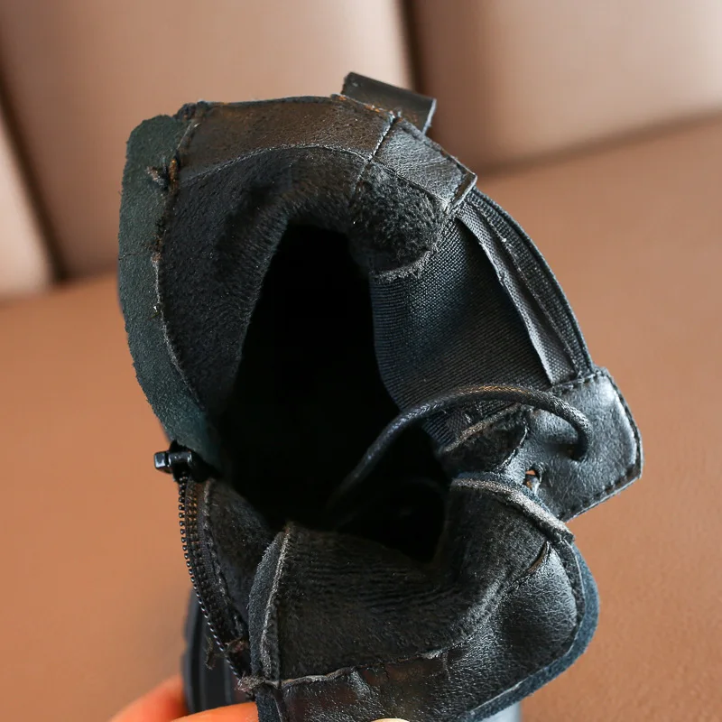 

Autumn and Winter Girls Genuine Leather Cotton Short Boots Princess Soft Bottom Martin Boots Leather Boots Children Shoes