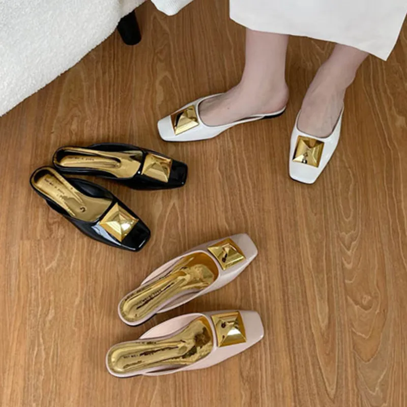 

Bailamos Women Slipper Fashion Designer Women Slippers Slip on Mules Casual Shoes British Buckle Slides Flats Heels Summer Footw