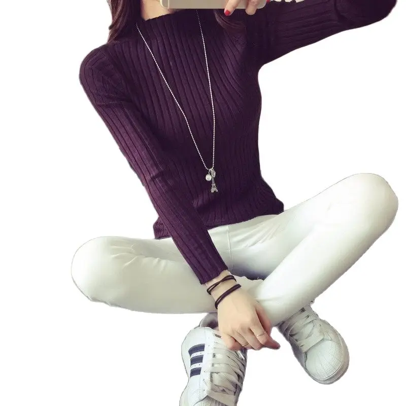 Женская трикотажная водолазка однотонный вязаный обтягивающий пуловер 2021 |