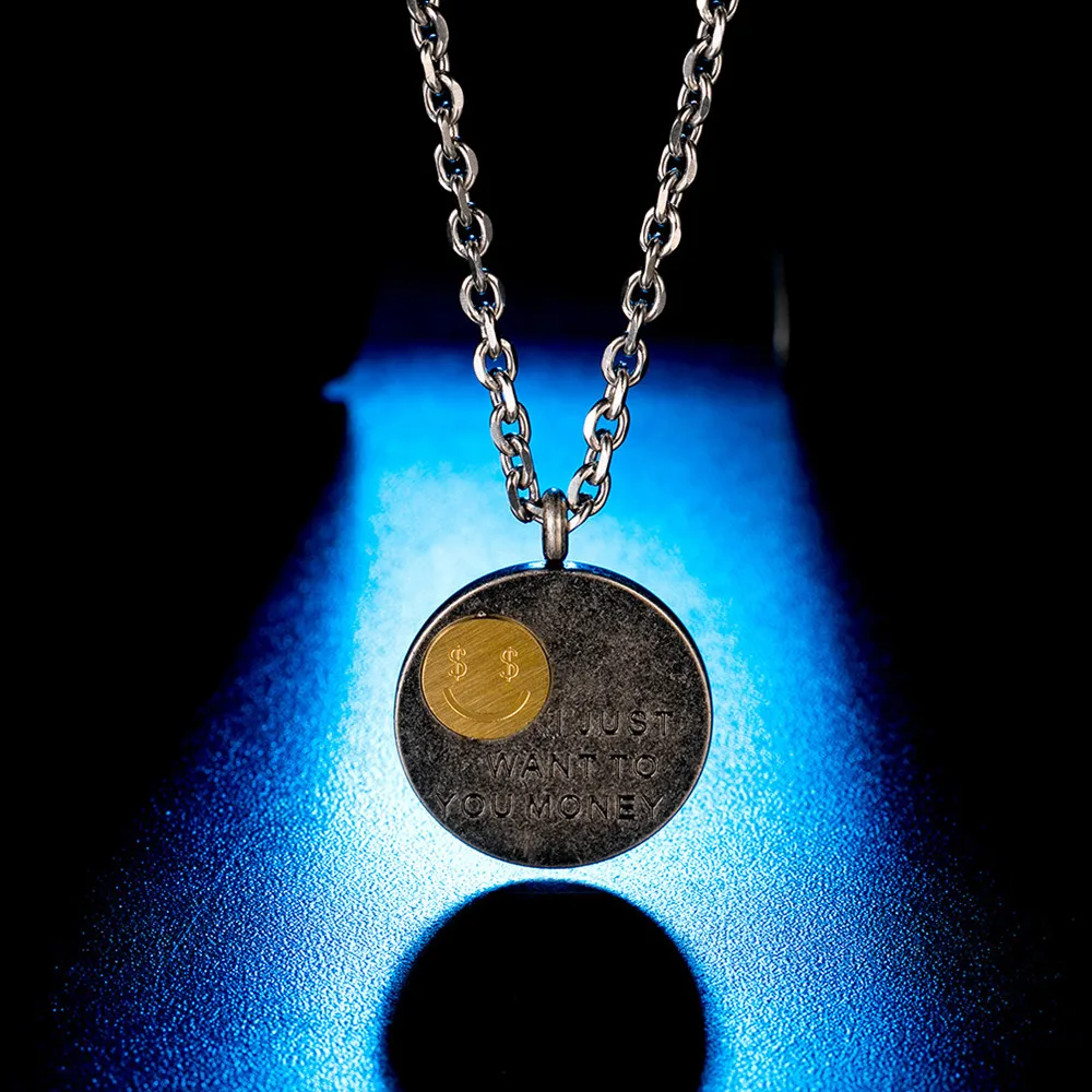 

Personality Smiley Face Pendant Men Necklace I JUST WANT TO YOU MONEY Necklace Retro Chain Stainless Steel Necklaces
