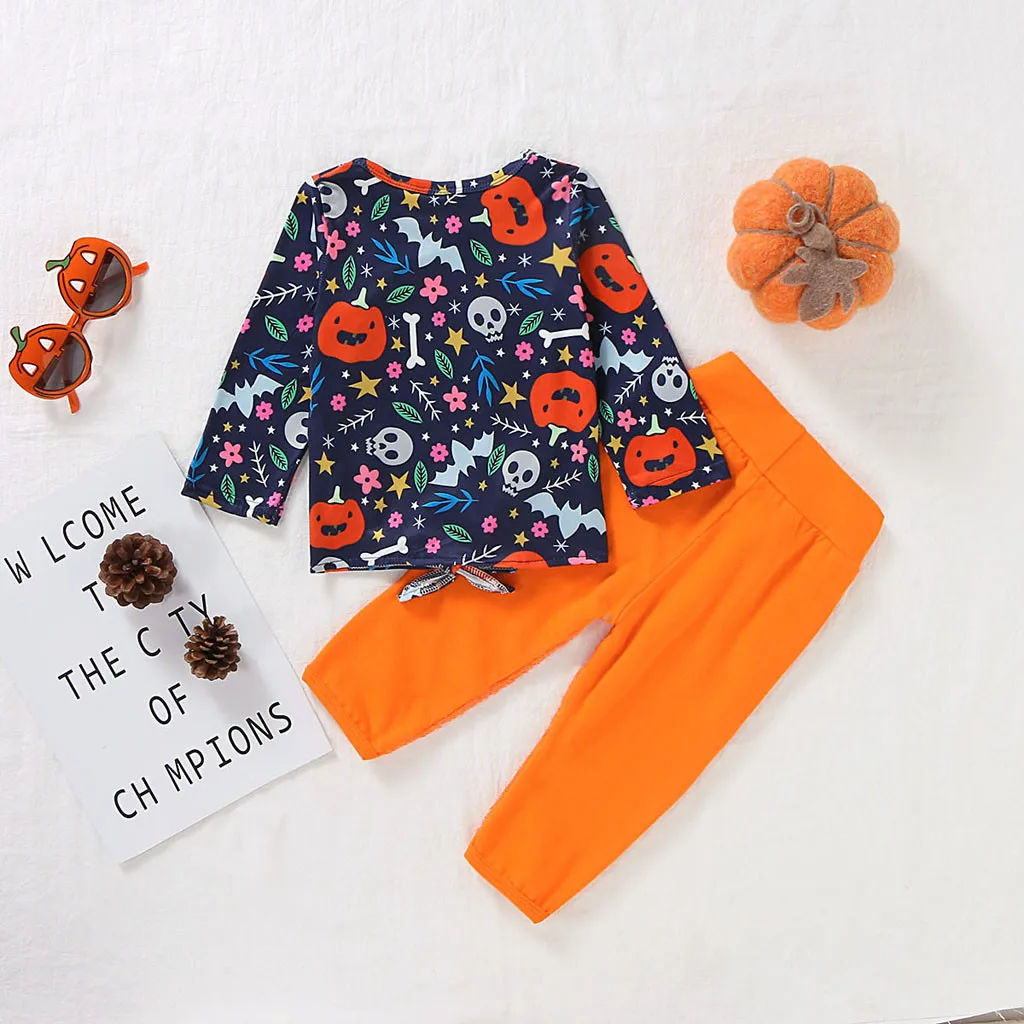 Комплект детской одежды для маленьких девочек на Хэллоуин топы с рисунком тыквы