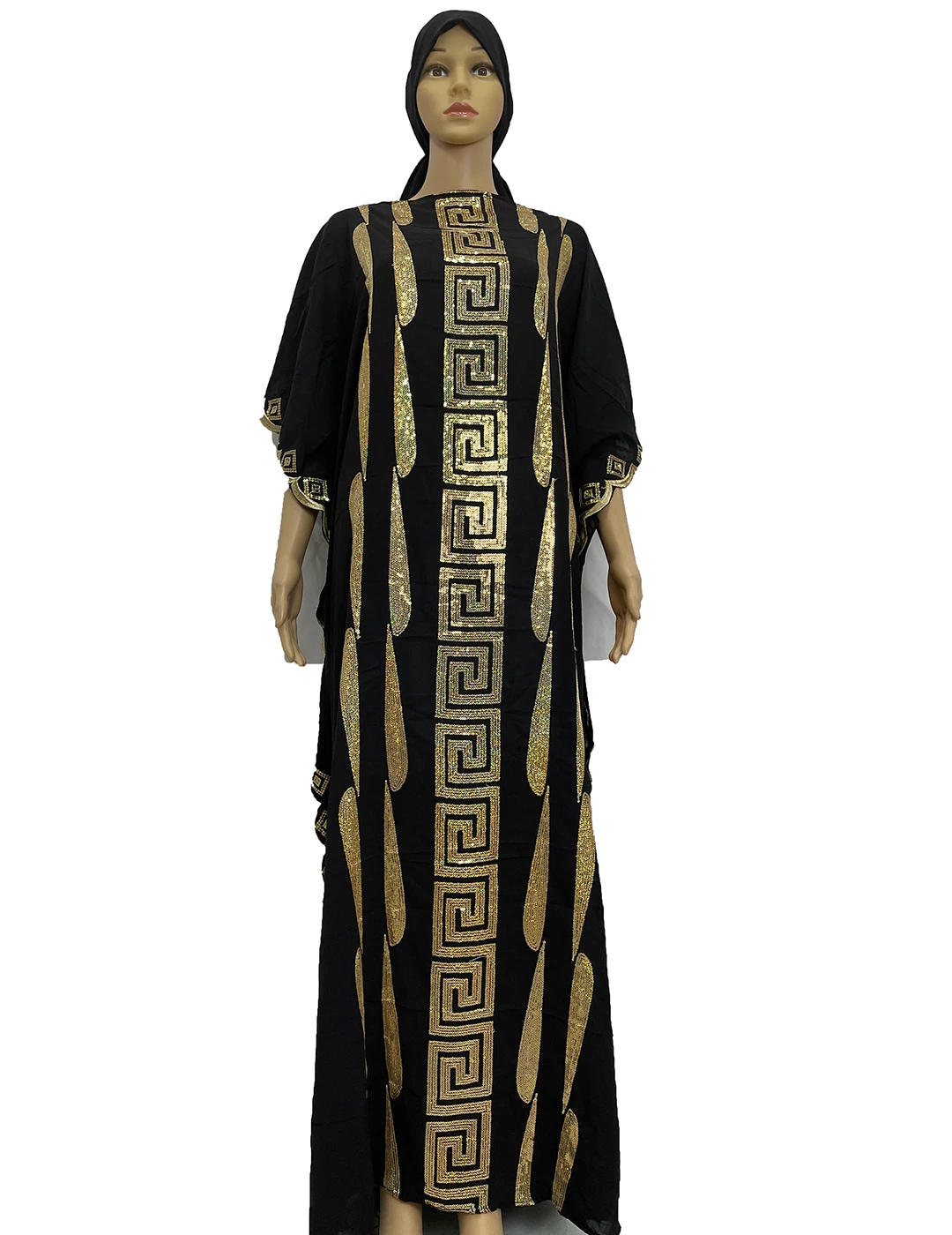 

Oversize Traditional Muslim One-Shoulder Hijab BouBou Abaya For Women African Dresses For Women Sequins Floral Kaftan Dress