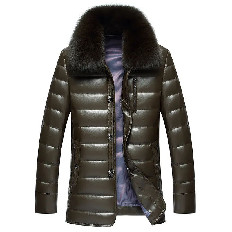 Мужская куртка пуховик с натуральным мехом лисы и белым утиным пухом зимнее