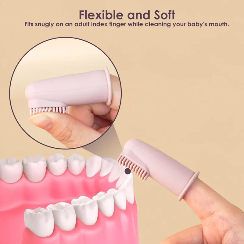 Cepillo de dientes de dedo suave para beb&eacute;, masaje claro, silicona suave, Limpieza de dientes de goma-4