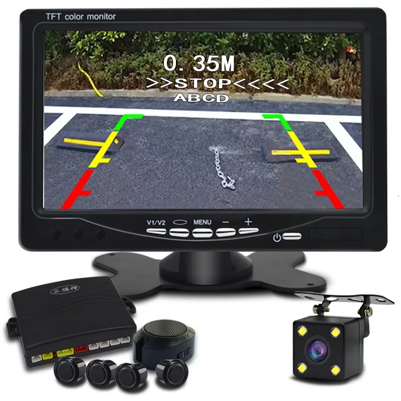 7 inch monitor Автомобильный Видео парковочный датчик резервный автомобильный радар заднего хода автомобильный монитор заднего хода дисплей Осыпи помощь и Повышающий сигнал тревоги Показать расстояние - Название цвета: 7 inch monitor