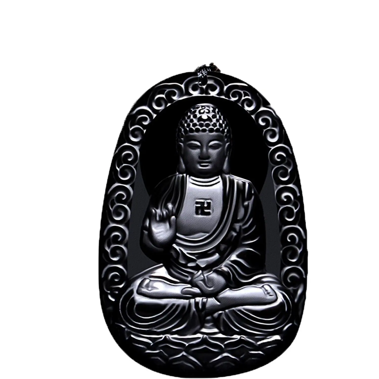 LETSFUN Fine Jewelry Clin-kk Pure Natural Obsidian Sakyamuni Tathagata Amitabha Buddha Statuary Necklace Pendant Free Shipping | Украшения