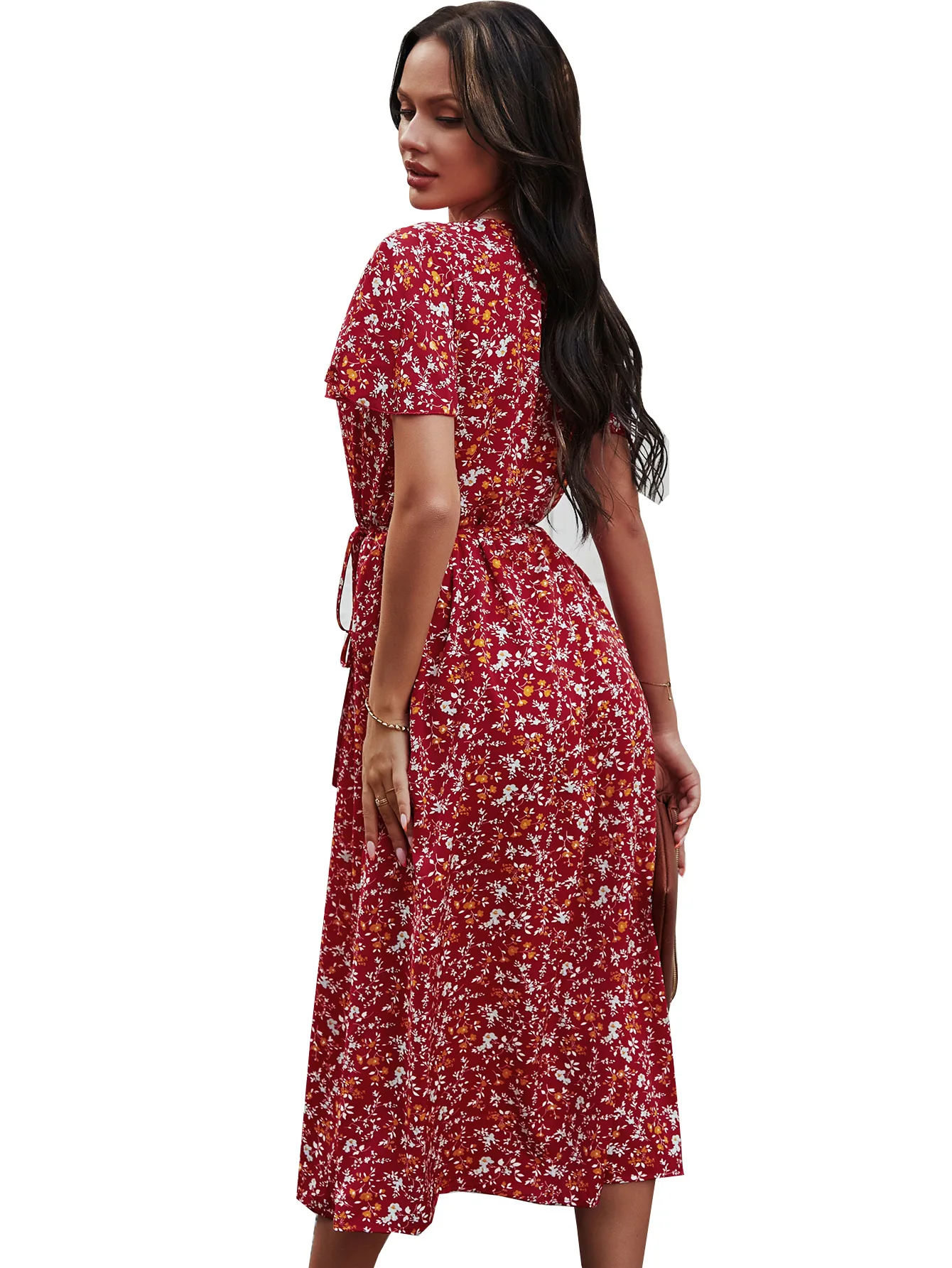 

Plus size women's long skirt 2021 spring and summer hot style waist drawstring retro printing casual beach one-piece long skirt