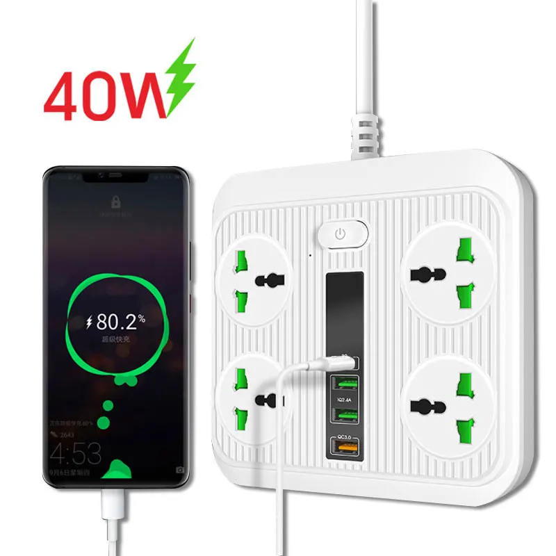 Умная розетка с разъемом типа C PD 40 Вт QC3.0 удлинитель 16 А универсальные розетки 3