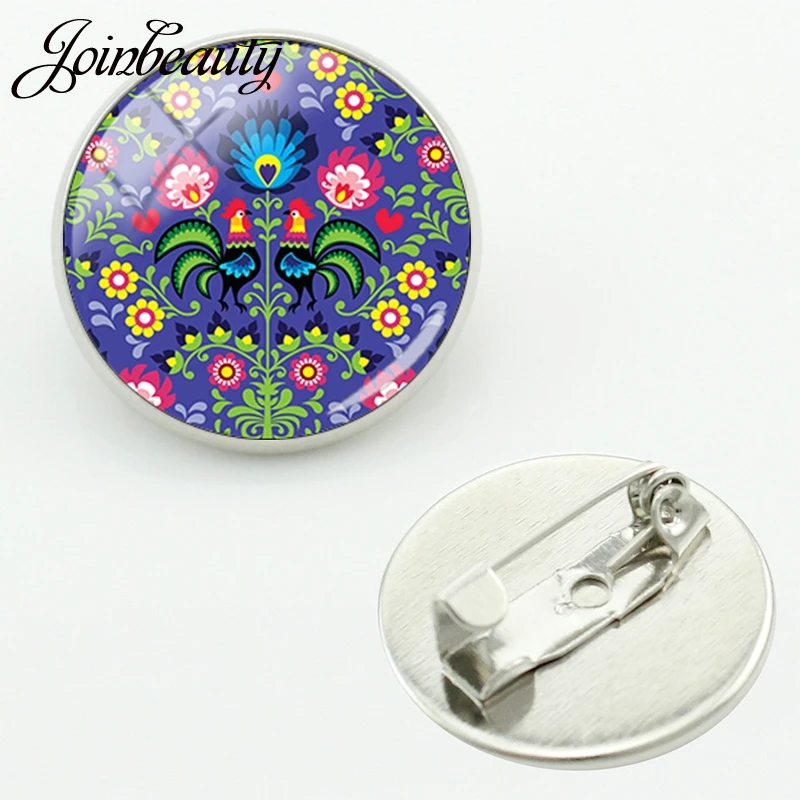 JOINBEAUTY Flower Rooster Pattern Round Glass Brooches Handmade lucky Pins Badge Collections Jewelry Decorative Accessories PF40 |