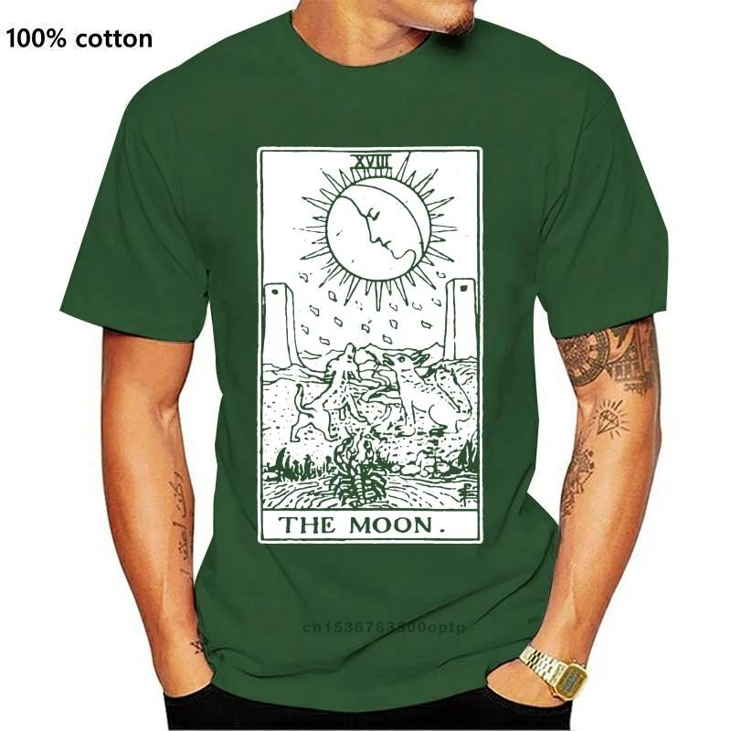 

Printed Men T Shirt The Moon Tarot Card - Major Arcana - fortune telling - occult Short-Sleeve Women T-Shirt