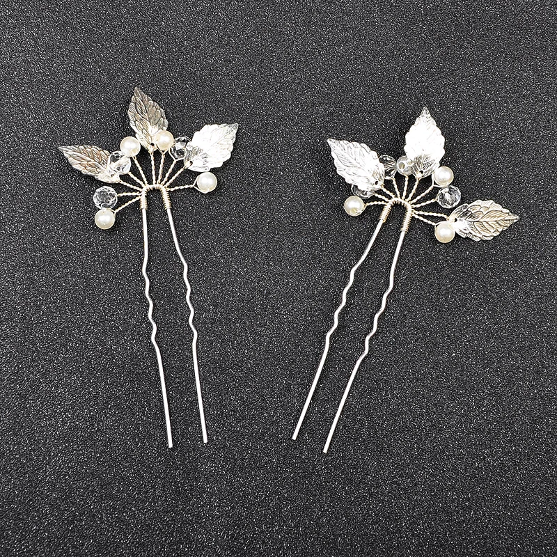Женские шпильки для волос с жемчугом и серебряными листьями 4 шт. | Украшения