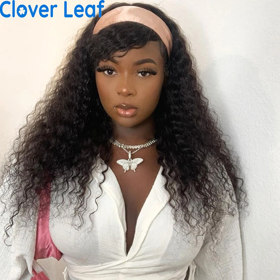 

Clover Leaf Curly Headband Wig 150% Remy Brazilian Headband Wig Human Hair Kinky Curly Headband Wigs Free Headbands For Women