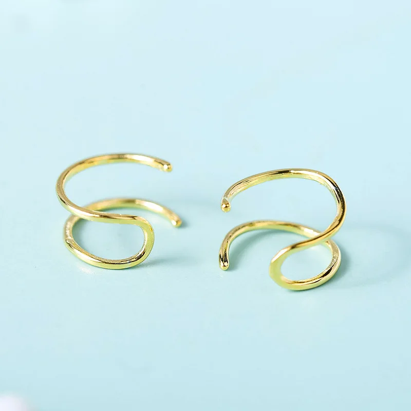 Gold ElfoPlataSi 925 Настоящее серебро 925 пробы двухслойные серьги-клипсы для девочек без Сережки для пирсинга ювелирные изделия ED290 - Окраска металла: Gold