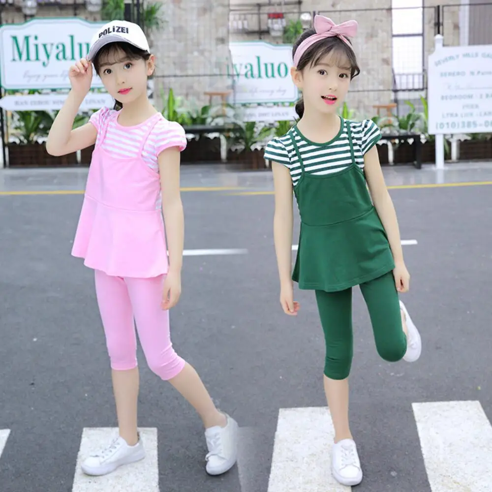 Одежда для девочек-подростков Костюм с платьем модные полоса накладные комплект