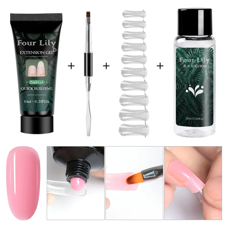 Четыре лилии 10 мл полигель для ногтей акриловый УФ-гель розовый белый металл с