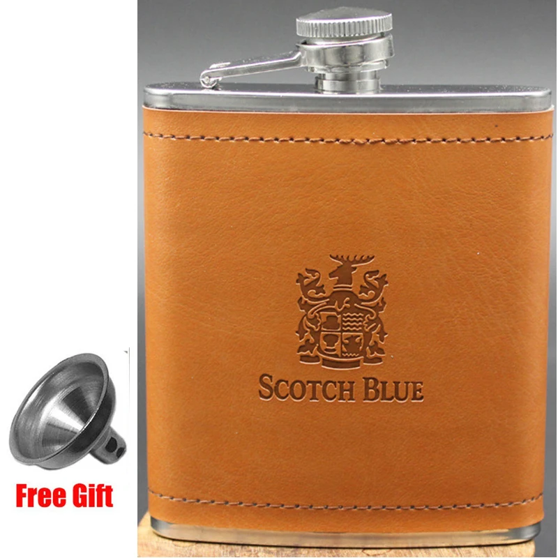 Фляга воронка 7 унций из нержавеющей стали кожаная фляжка для вина коричневая