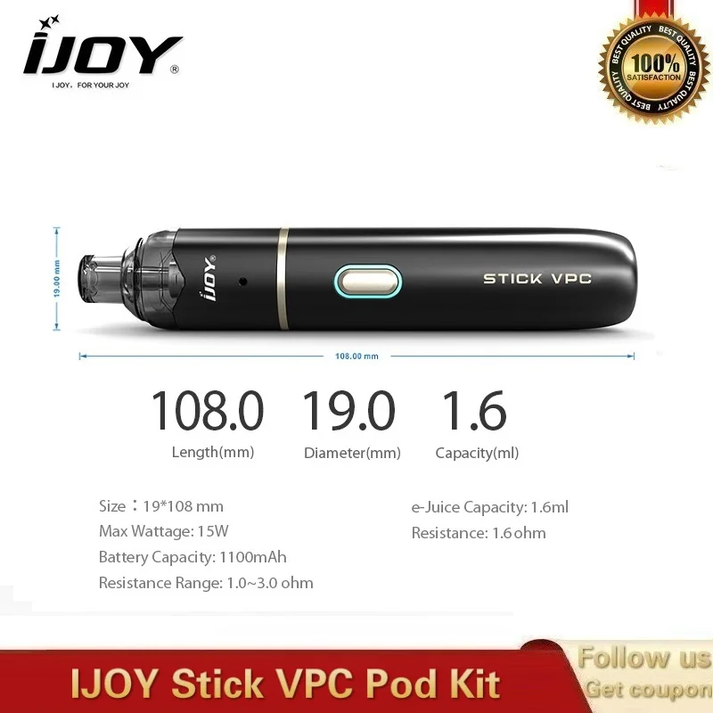IJOY Stick VPC Pod Kit 15 Вт 1100 мАч встроенный аккумулятор мод с 1 6 мл электронная сигарета